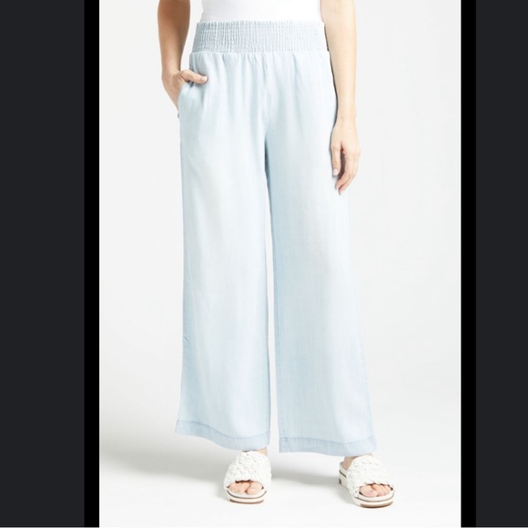 Cloth and Stone Smocked Wide Leg Pants Evereve Large NWT chambray pants - Picture 1 of 13